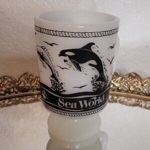 Vintage Sea World Milk Glass Coffee Mug - 1980